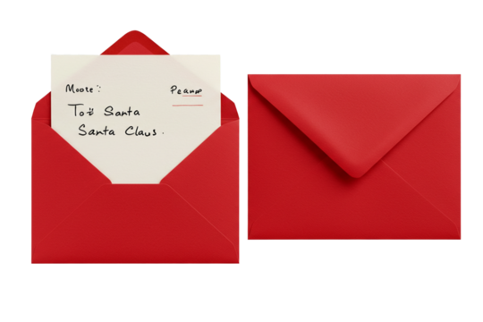 “Envelope addressed to Santa, open top, visible letter inside, transparent PNG.” - Powered by Adobe