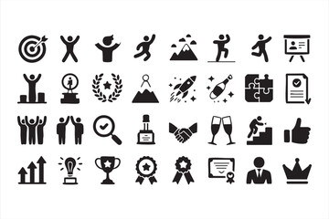 Business success and achievement icon set for leadership and motivation
