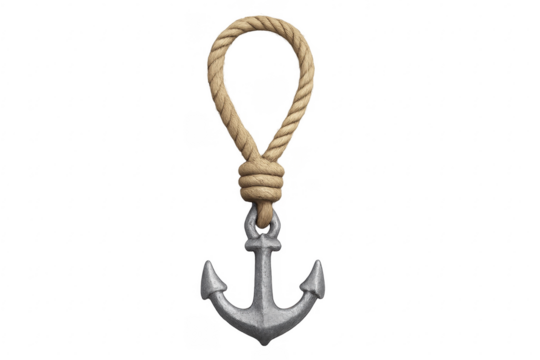 Metal anchor hanging on braided rope loop
