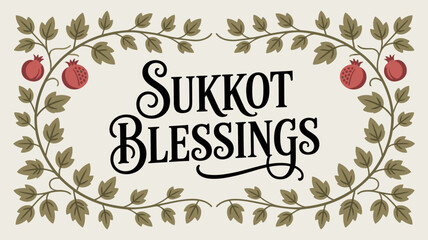 Sukkot blessings text art with pomegranates and floral design  