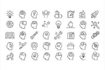 Creative mind and brainstorming concept with innovation and learning icons