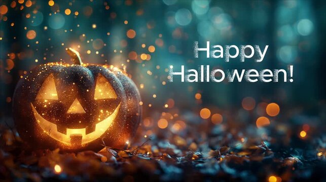 Happy Halloween inscription with mystical pumpkin background  
