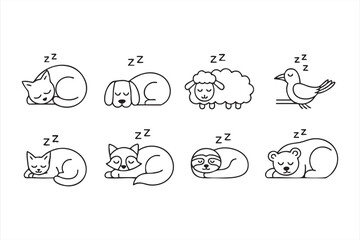 Cute animal doodles sleeping illustration for dream and rest concept