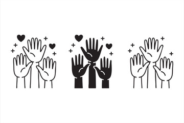 Diversity and equality concept with raised hands and heart icons