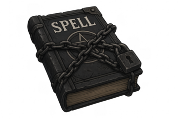 Spell book with chains and pentagram symbol