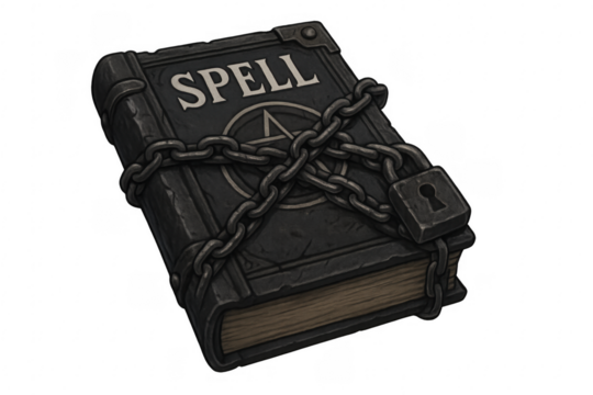 Spell book with chains and pentagram symbol