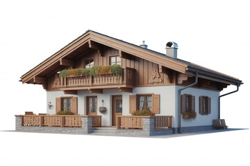 Charming Alpine Chalet with Wooden Accents and Balcony transparent background