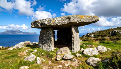 Coastal stone structure, landscape view