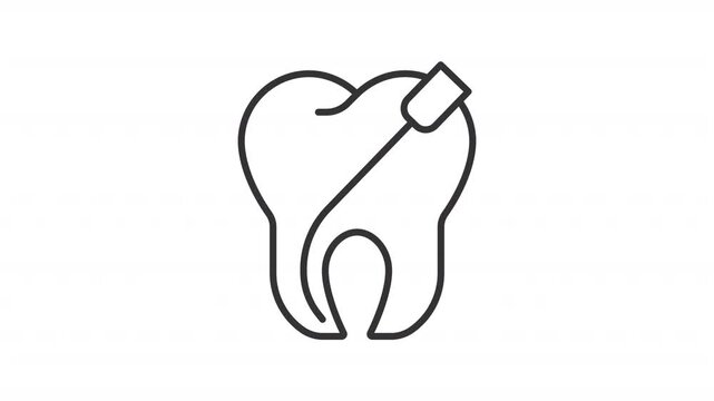 Animated root canal treatment line icon. Dental calculus animation. Removing infected damaged pulp of tooth. Stomatology. Outline element on white background. HD video with alpha channel