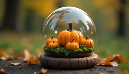 pumpkin patch miniature inside transparent orb