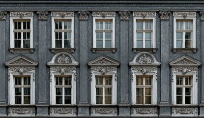 Fototapeta premium Classic facade with ornate details and evenly spaced windows