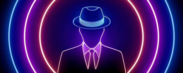 Neon Silhouette of a Mysterious Businessman at Night