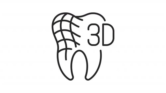 Animated dental CBCT line icon. 3D tooth X ray animation. Detailed volumetric images of jawbones. Stomatology technology. Outline element on white background. HD video with alpha channel
