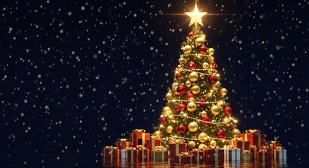 Festive Christmas tree with gifts sparkles holiday joy and celebration