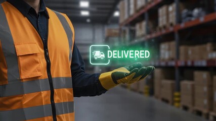 Delivery service warehouse logistic package shipping order truck icon business cargo technology work transport transportation symbol - Powered by Adobe