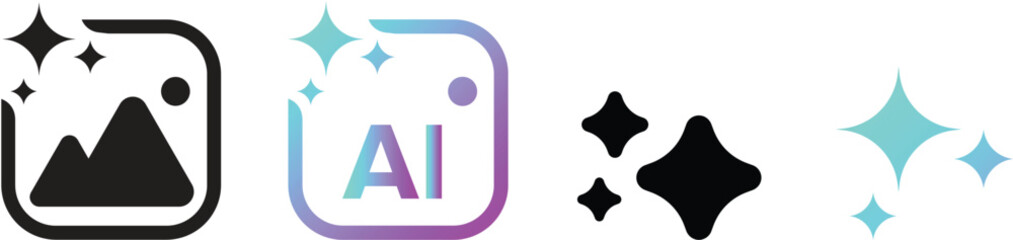 AI generate icon set ai, sparkle star with square button, artificial intelligence star logo.AI generate icon. AI sparkle star with square icon , Generative Ai logo. Artificial intelligence icon symbol