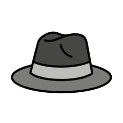 Classic grey fedora hat icon, simple cartoon vector illustration for fashion and style