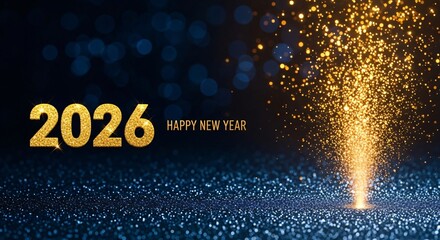 Sparkling gold 2026 New Year greeting with vibrant festive abstract background