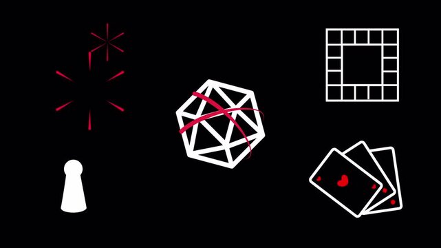 Tabletop Gaming Icon Set Animation. Looping Elements for Board Games, RPGs, and Card Games. Transparent Background. 4K