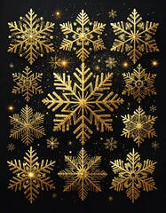 Golden snowflakes on dark background