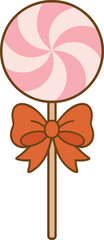  Candy Lollipop and Bow Design, Groovy Retro Christmas Clipart, Retro Xmas Sublimation, Groovy Holiday illustration
