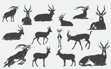 Antelope Silhouettes in Various Poses and Styles.