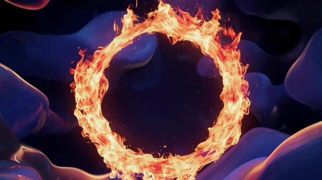 A fiery ring of flames amidst dark, amorphous shapes. A mesmerizing visualization of an inferno