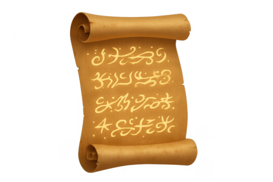 Ancient parchment scroll with glowing magic symbols