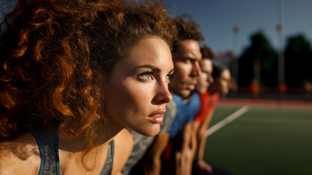 group of athletes stretching before workout