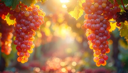 Close-up of Pink Grapes on the Vine in Natural Sunlight