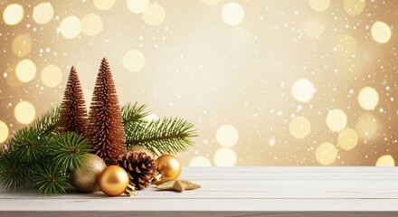 Festive Christmas decorations with warm lights creating holiday ambiance