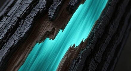 Abstract tree bark texture with blue glowing light inside