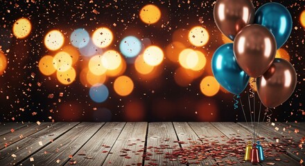 Celebration background with balloons and confetti perfect for parties and events