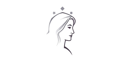 Line drawing of a woman's profile with long hair and three diamond-shaped stars above her head.