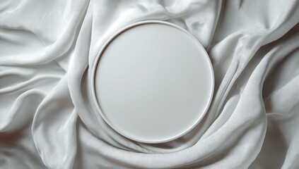 White round plate on flowing white fabric