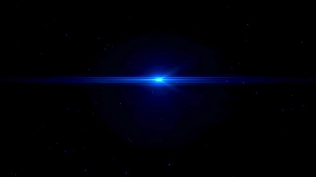 Blue light flare on black background horizontal lens flare effect optical lens flare light leak cinematic effect abstract background.