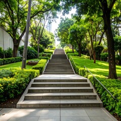 Fototapeta premium Urban park stairs ascend to sunlight