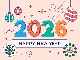 Playful and vibrant 2026 new year celebration design with colorful abstract elements and festive typography