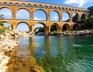Ancient stone bridge over a clear river