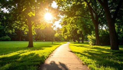 Obraz premium Sun-drenched park path