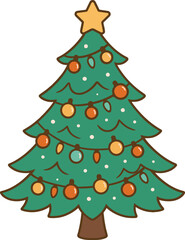Fototapeta premium Retro Christmas Tree with Ornaments Design, Groovy Retro Christmas Clipart, Retro Xmas Sublimation, Groovy Holiday illustration