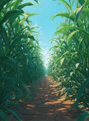 Path through a vibrant sugarcane field