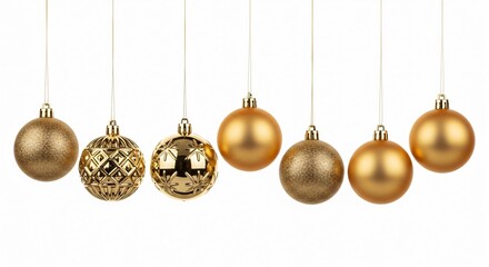 Elegant golden Christmas ornaments hanging with festive holiday cheer