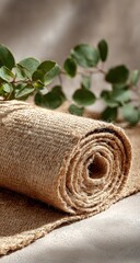 Rolled burlap fabric with greenery