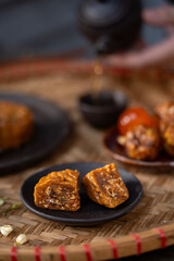 Traditional mooncake cut in slices
