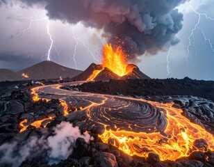 Volcanic Eruption with Lightning