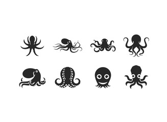 Obraz premium Collection of Stylized Octopus Silhouettes.