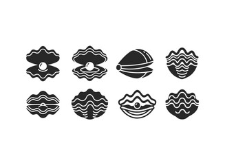 Collection of Stylized Oyster and Pearl Icons.