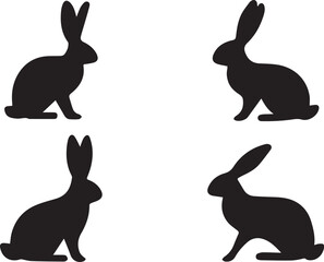 Multiple Rabbit Silhouettes Isolated on White Background