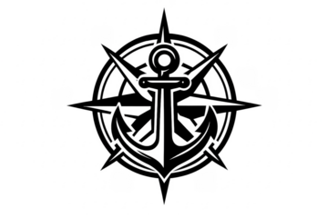 Nautical anchor and compass rose vector symbol